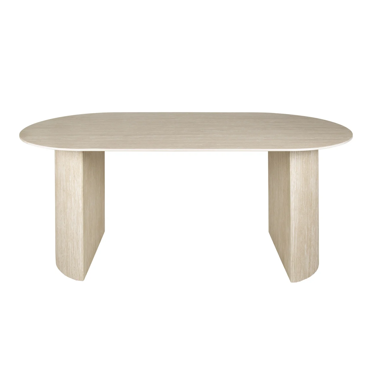 Esstisch Traonira Keramik Travertin-Optik, modern oval, Beige, für 6–8 Personen
