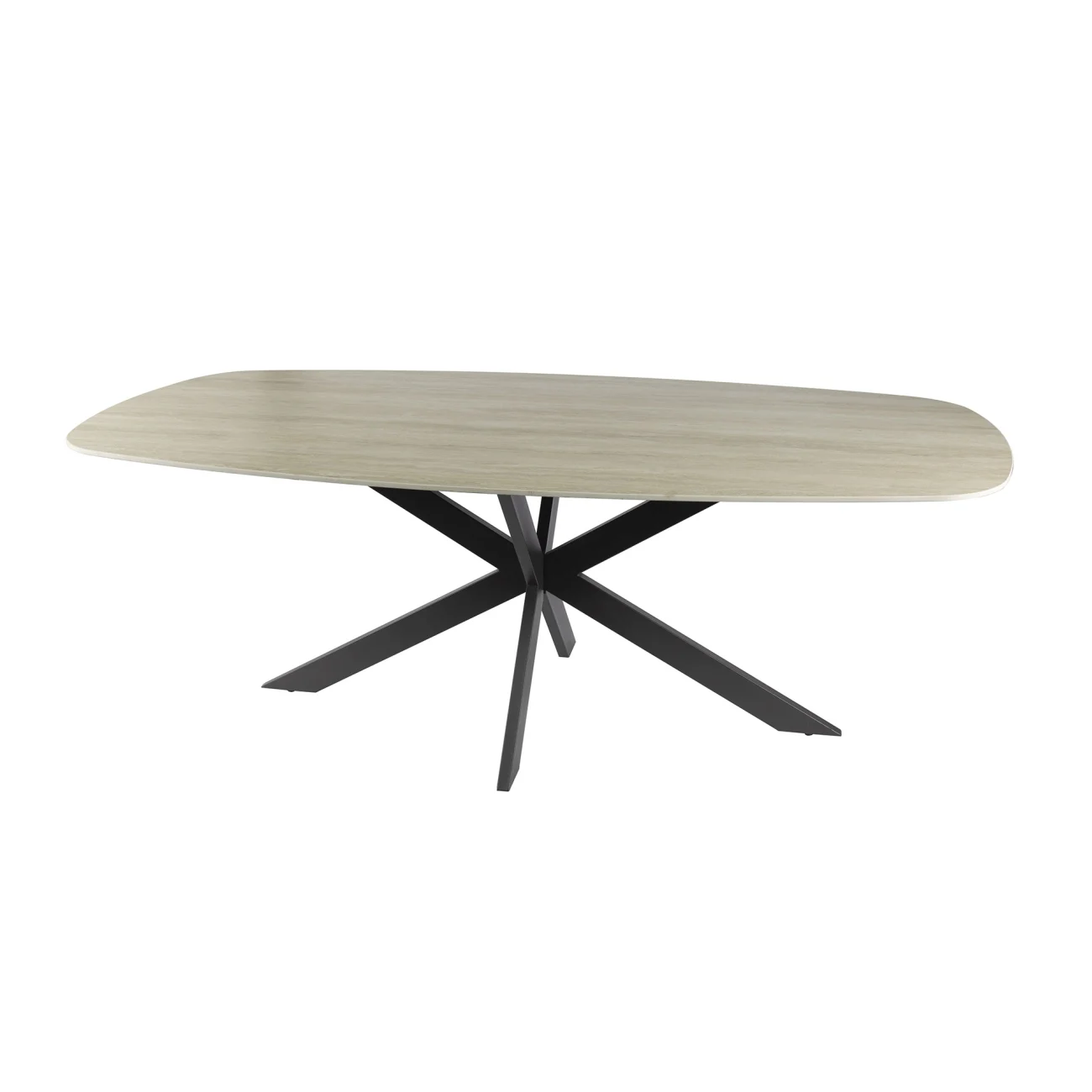 Esstisch Joradis Keramik Travertin-Optik, modern oval, Beige, 215 cm, Spider-Gestell