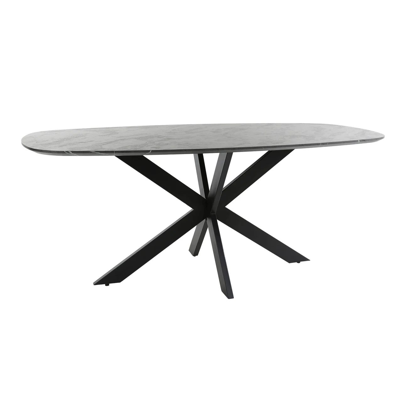 Esstisch oval Melaminbeschichtung in Keramikoptik, modern skandinavisch, schwarz, 180 x 90 cm - Feeling4Home