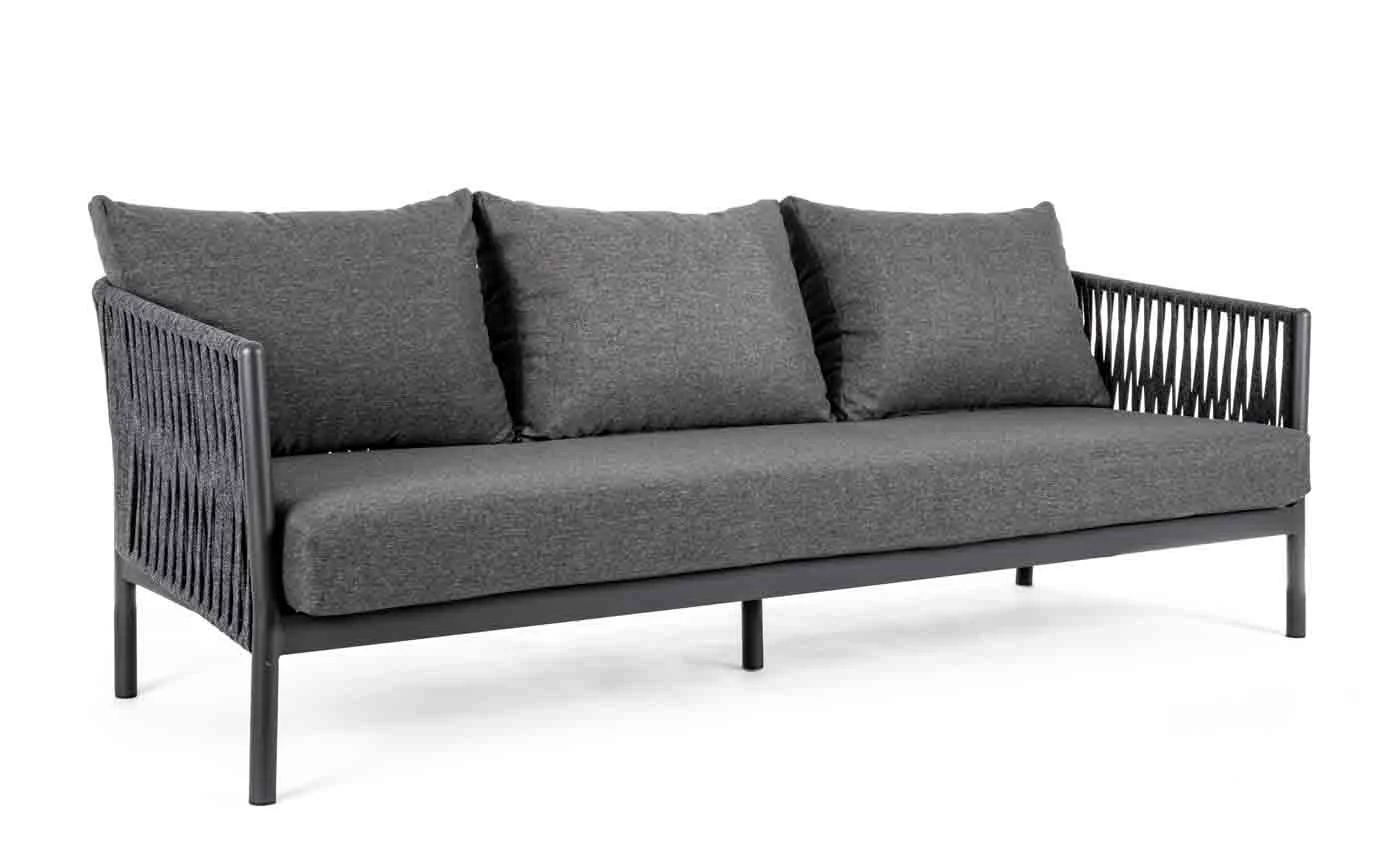 3-Sitzer Sofa Florencia mit Kissen, Aluminiumgestell, modern für Outdoor, anthrazit