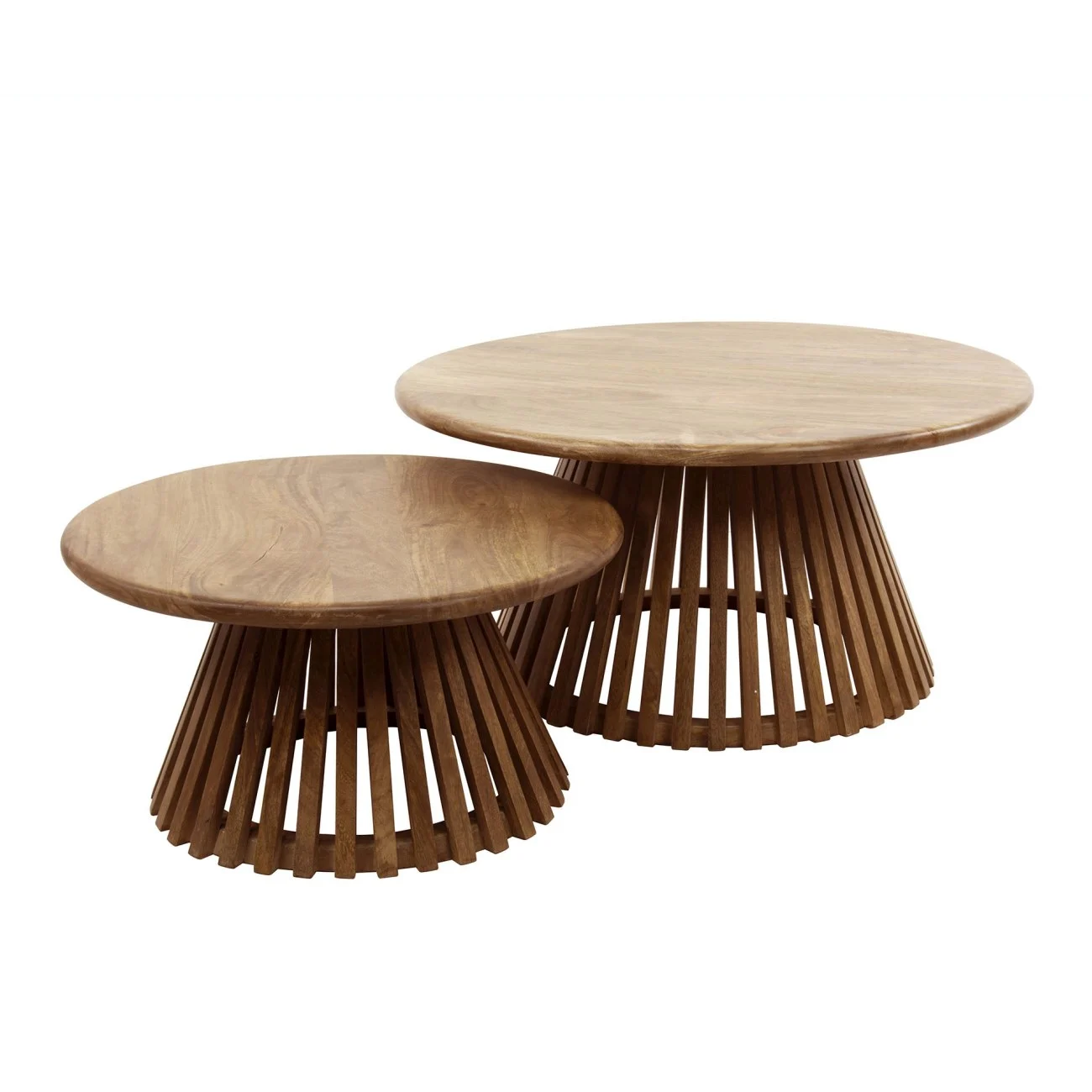 Couchtisch 2er-Set aus massivem Mangoholz, modernes Design, Braun, handgefertigt, rund