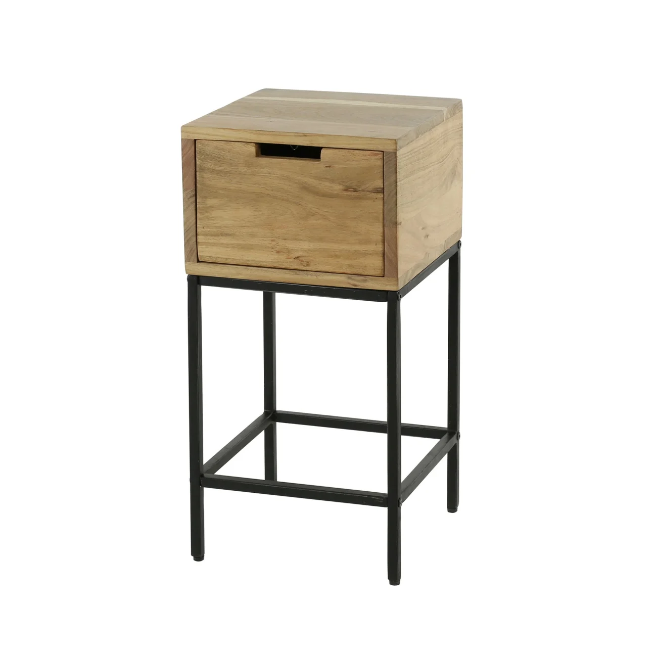 Nachttisch Qidero aus massivem Akazienholz, modern, 1 Schublade, Natur, 30 cm breit - Feeling4Home