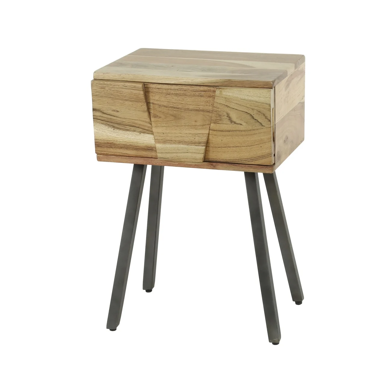 Nachttisch Ficha aus massivem Akazienholz, Loft Design, natur, mit 1 Schublade und Metallbeinen - Feeling4Home