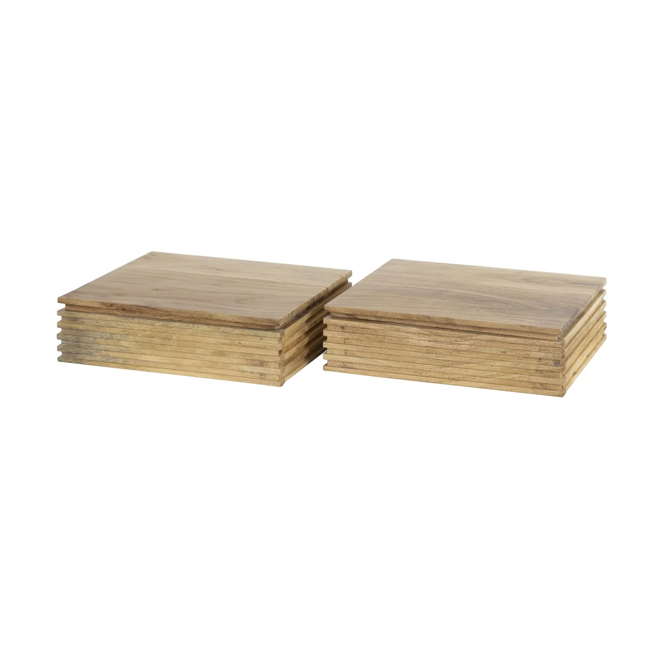 Nachttisch Booka Akazie massiv, modern mit Wellen Design, Natur, 2er-Set, 1 Schublade, 30 cm