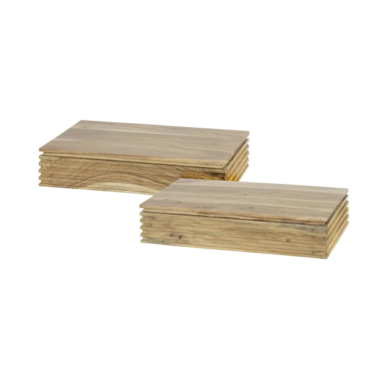 Nachttisch 2er-Set Akazie massiv, modern mit Wellen-Design, Natur, 1 Schublade, 40 cm