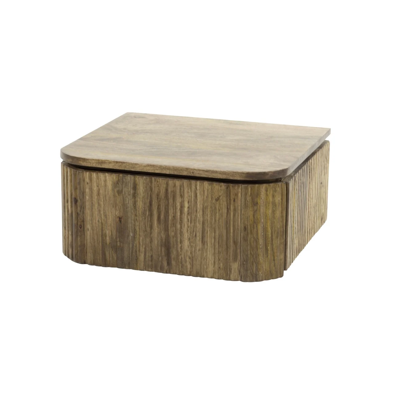 Nachttisch Vagula aus massivem Mangoholz, modernes Wellen-Design, Natur, mit Schublade