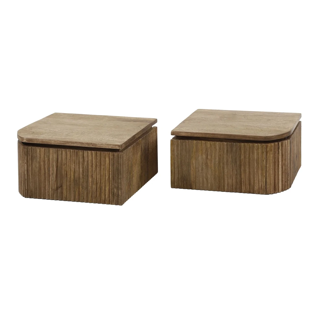 Nachttisch-Set Vagula aus Mangoholz, modern und schwebend, Natur, mit Schublade, Wellen-Design
