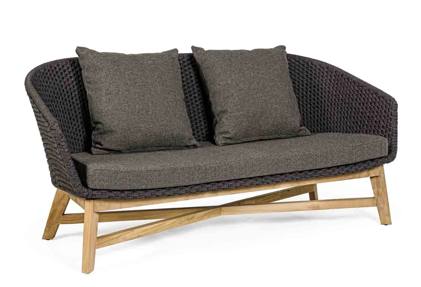 Gartensofa Coachella aus Teak und Aluminium, skandinavisch, anthrazit, inkl. Kissen - Bizzotto
