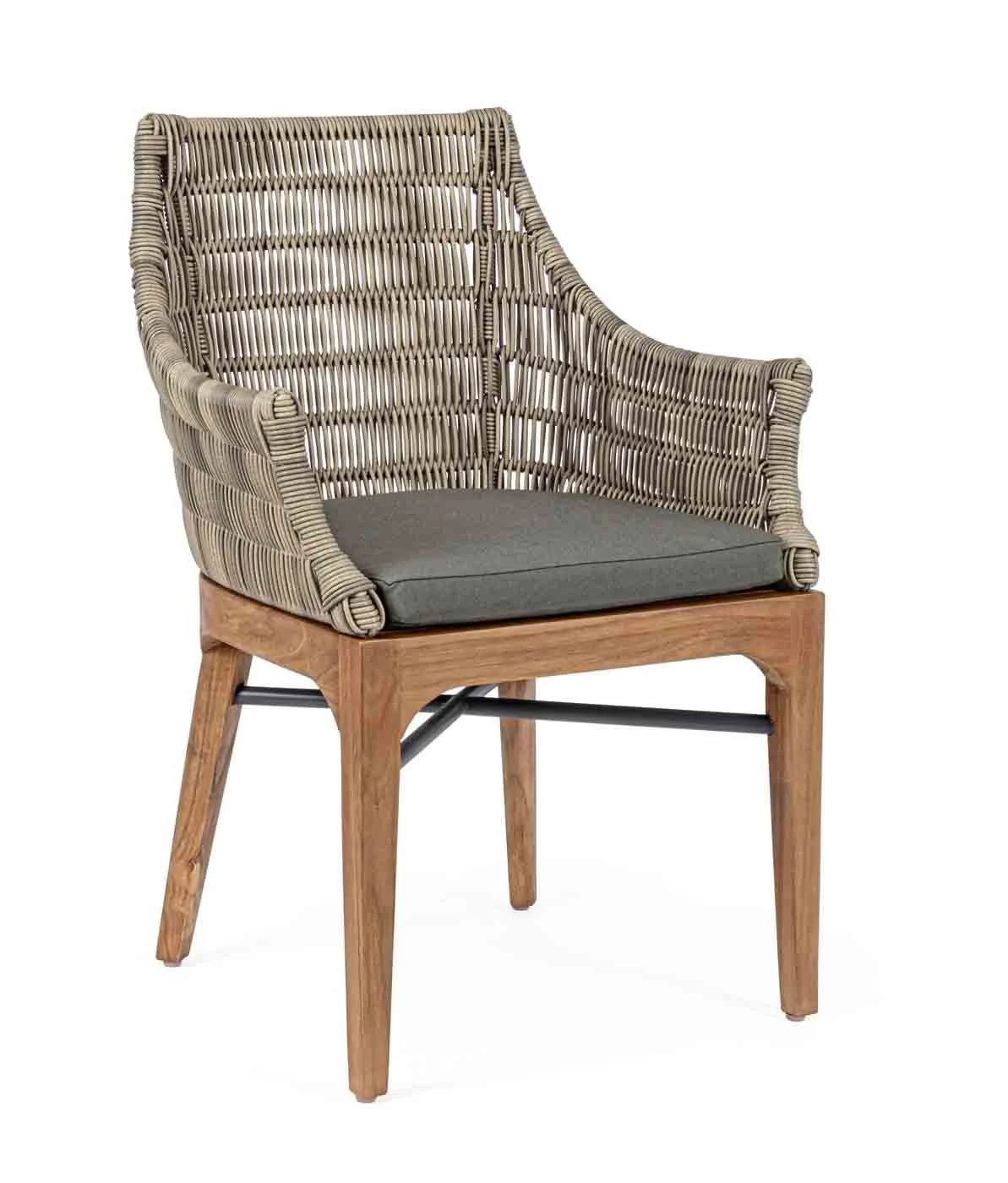 Gartenstuhl Keilani aus Teakholz und Polyrattan, modern, natur, inkl. wetterfestem Kissen - Bizzotto