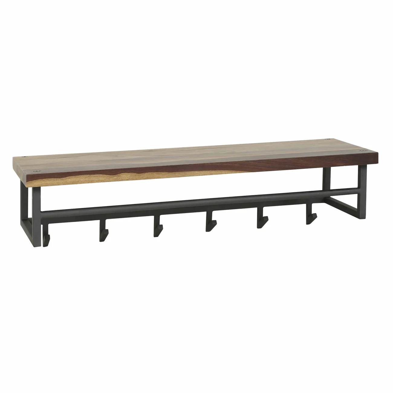 Garderobe Solalid aus Saja Massivholz, modern industriell, braun, mit Hutablage und 6 Haken - Feeling4Home