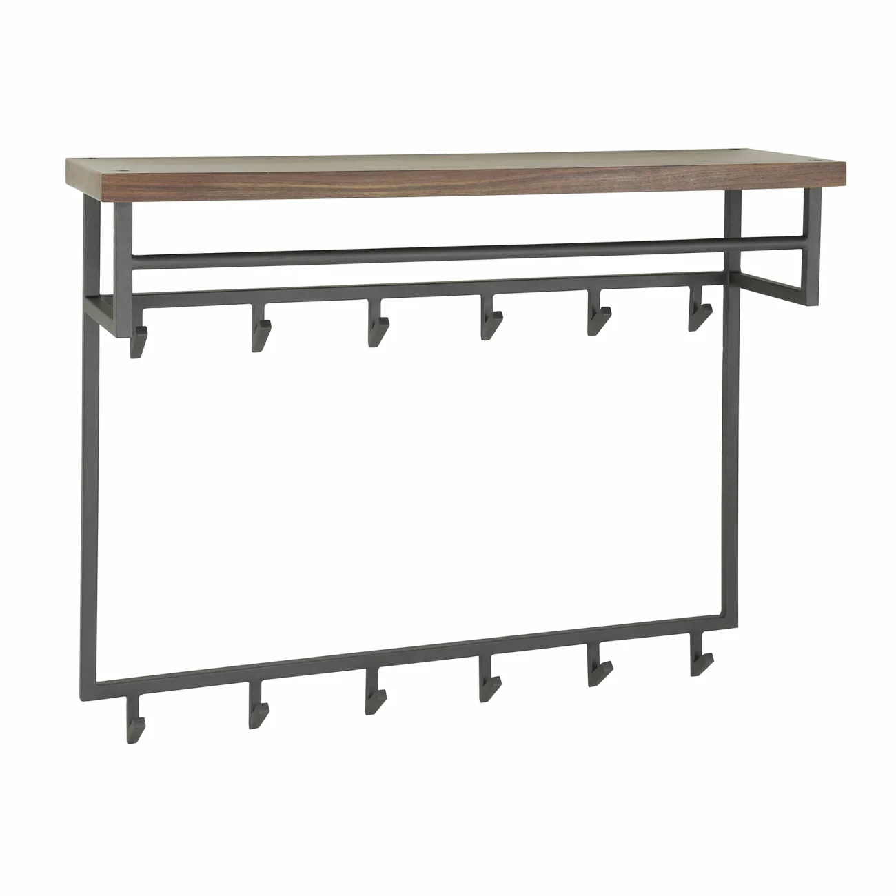 Garderobe Solalid Saja Massivholz, modernes Industriedesign, braun, mit Hutablage und 12 Haken - Feeling4Home
