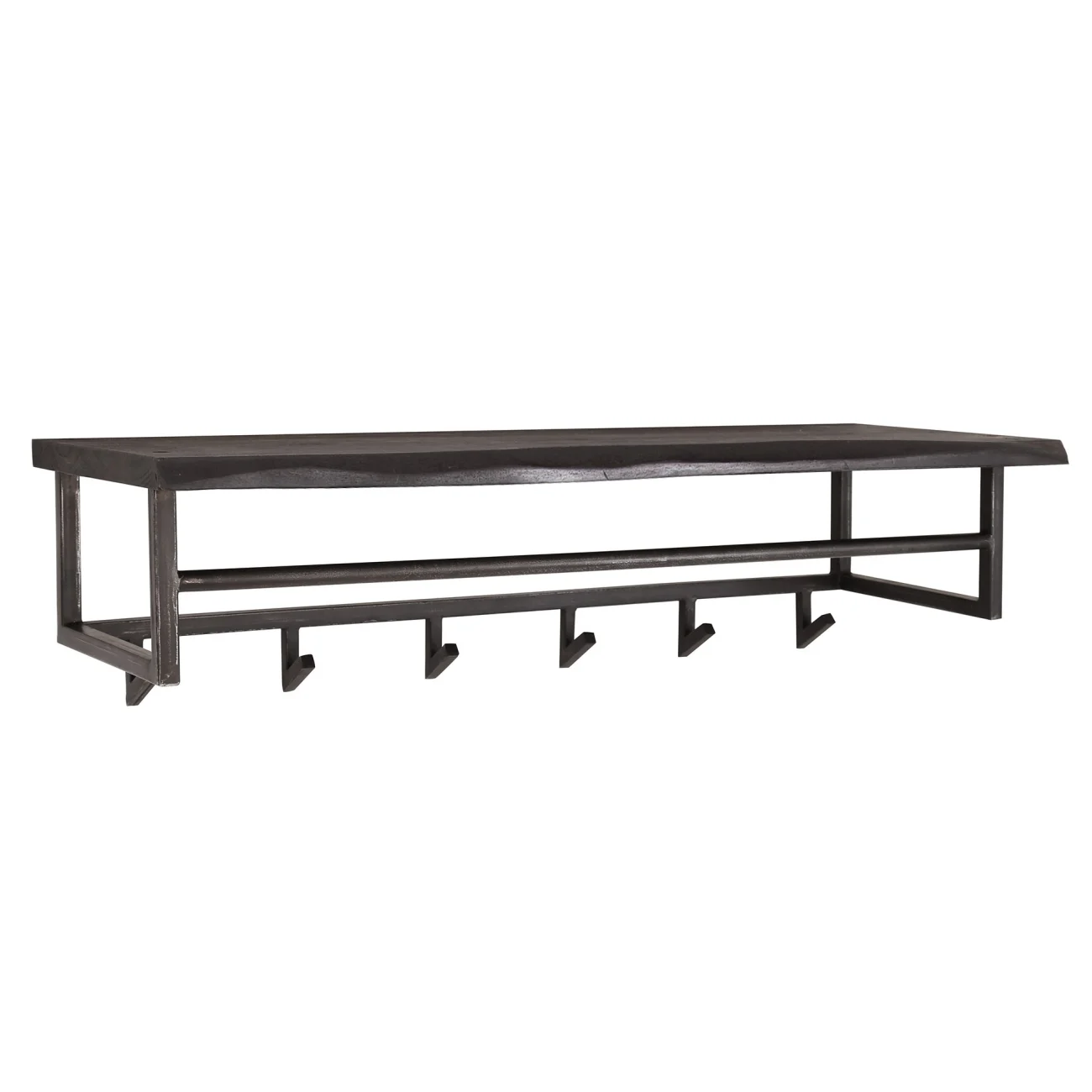 Garderobe Cheyuzi aus Akazie massiv, modern industriell, schwarz mit Hutablage und 6 Haken - Feeling4Home