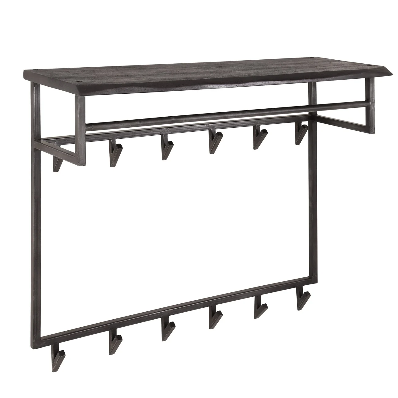 Garderobe Cheyuzi aus Akazie massiv, modern industriell, Schwarz, mit Hutablage und 12 Haken - Feeling4Home