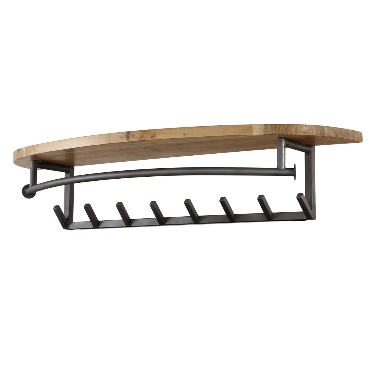 Garderobe Ovrund aus massivem Akazienholz, Industrial Design, natur, mit Hutablage und 8 Haken - Feeling4Home