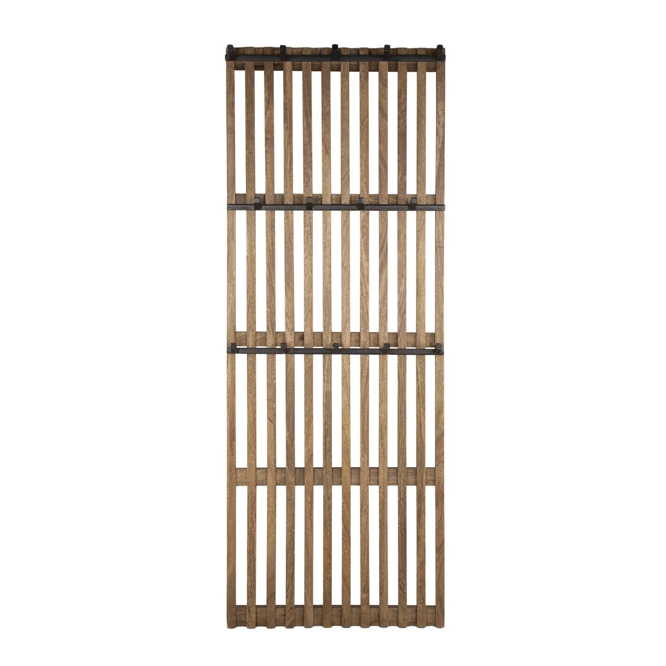 Garderobe Mangoholz massiv, modern mit 14 Haken, Latten-Design, Braun, nachhaltig gefertigt