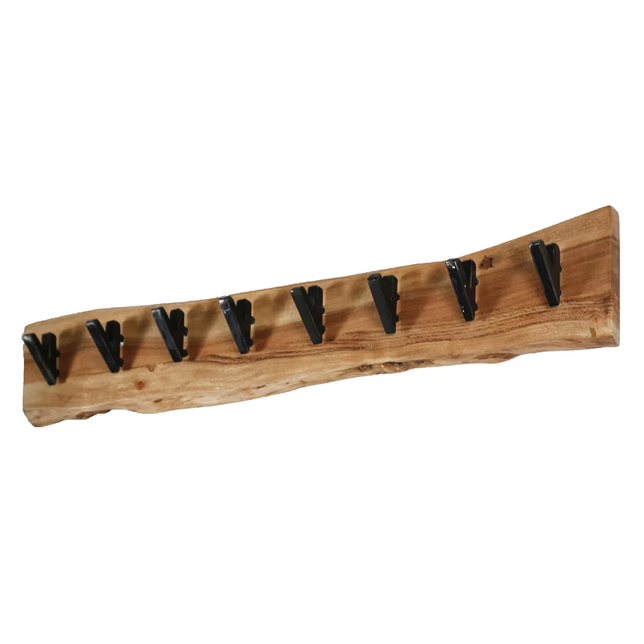 Garderobe aus Akazienholz massiv, modernes Wandpaneel mit 8 Haken, Natur, markante Baumkante - Feeling4Home