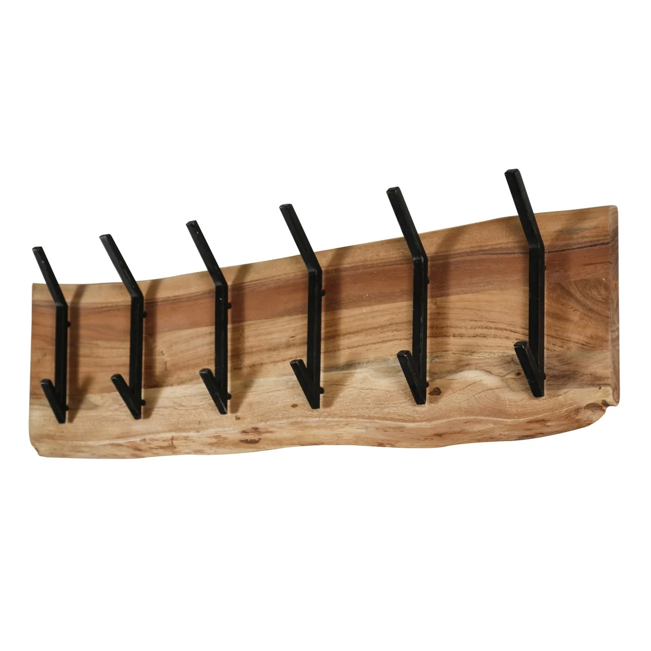 Garderobe aus massivem Akazienholz, modern mit Baumkante, 6 Haken, Natur, Wandmontage - Feeling4Home