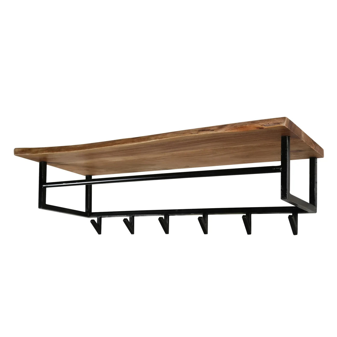 Garderobe Bord aus massivem Akazienholz, modern mit Hutablage und 6 Haken, Natur - Feeling4Home