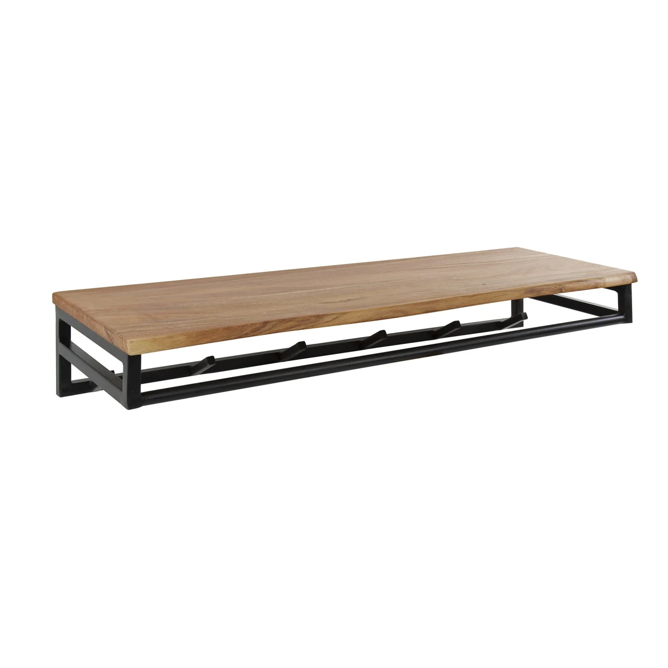 Garderobe Flidna Akazie massiv, Industrial Design, Hutablage und 6 Haken, Natur, schwarz - Feeling4Home
