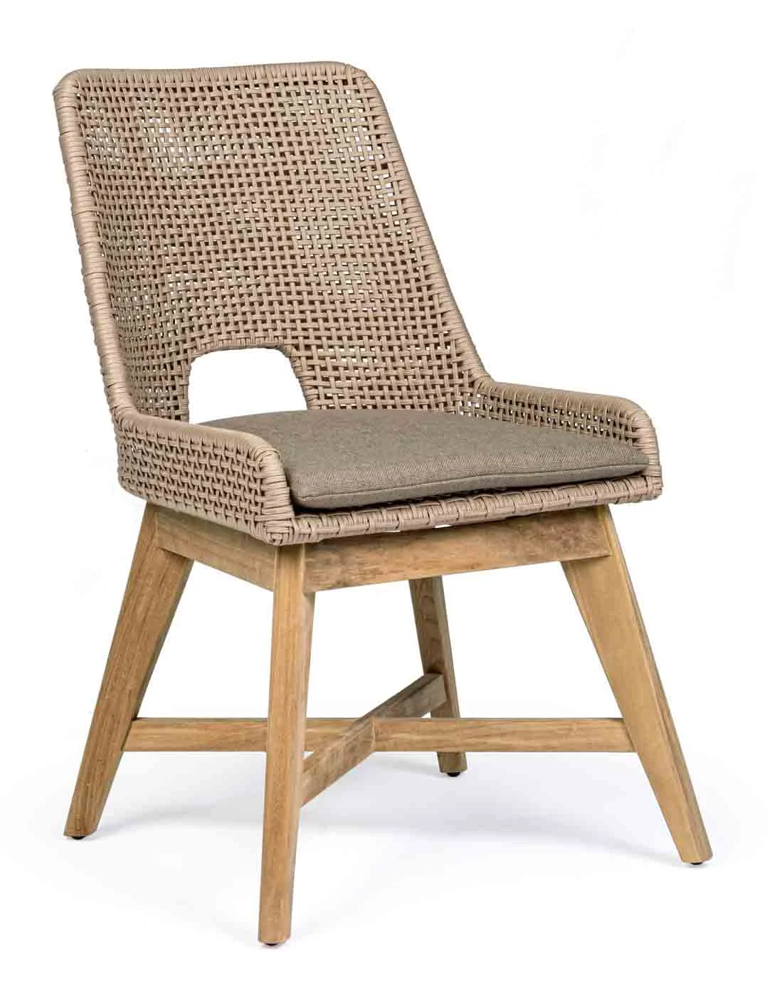 Gartenstuhl Hesperia aus Teakholz und Outdoorgeflecht, skandinavischer Stil, taupe, inkl. Kissen - Bizzotto