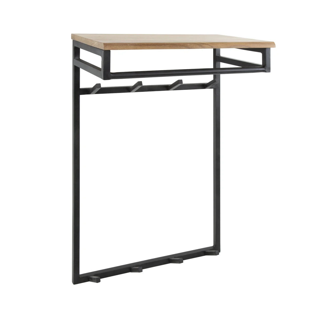 Garderobe Flidna Akazie massiv, Industrial Design mit Hutablage und 8 Haken, natur - Feeling4Home