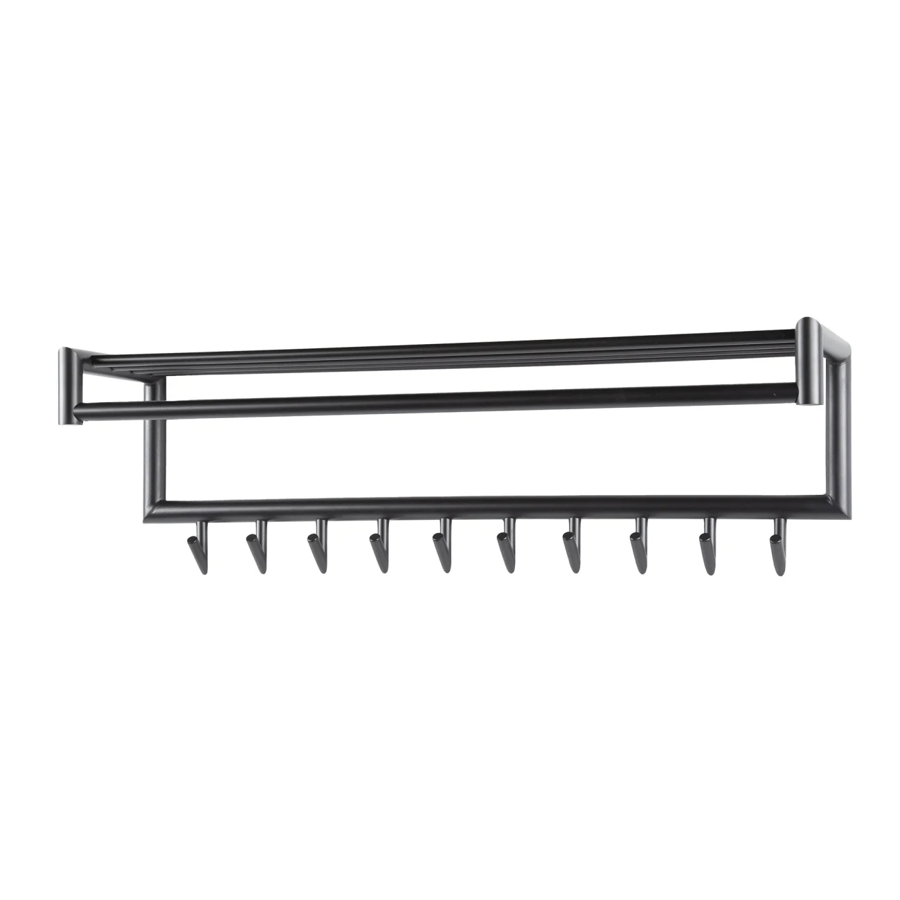 Garderobe Rore aus pulverbeschichtetem Metall, Industrial Design, Dunkelgrau, mit Hutablage, 10 Haken und Stange - Feeling4Home