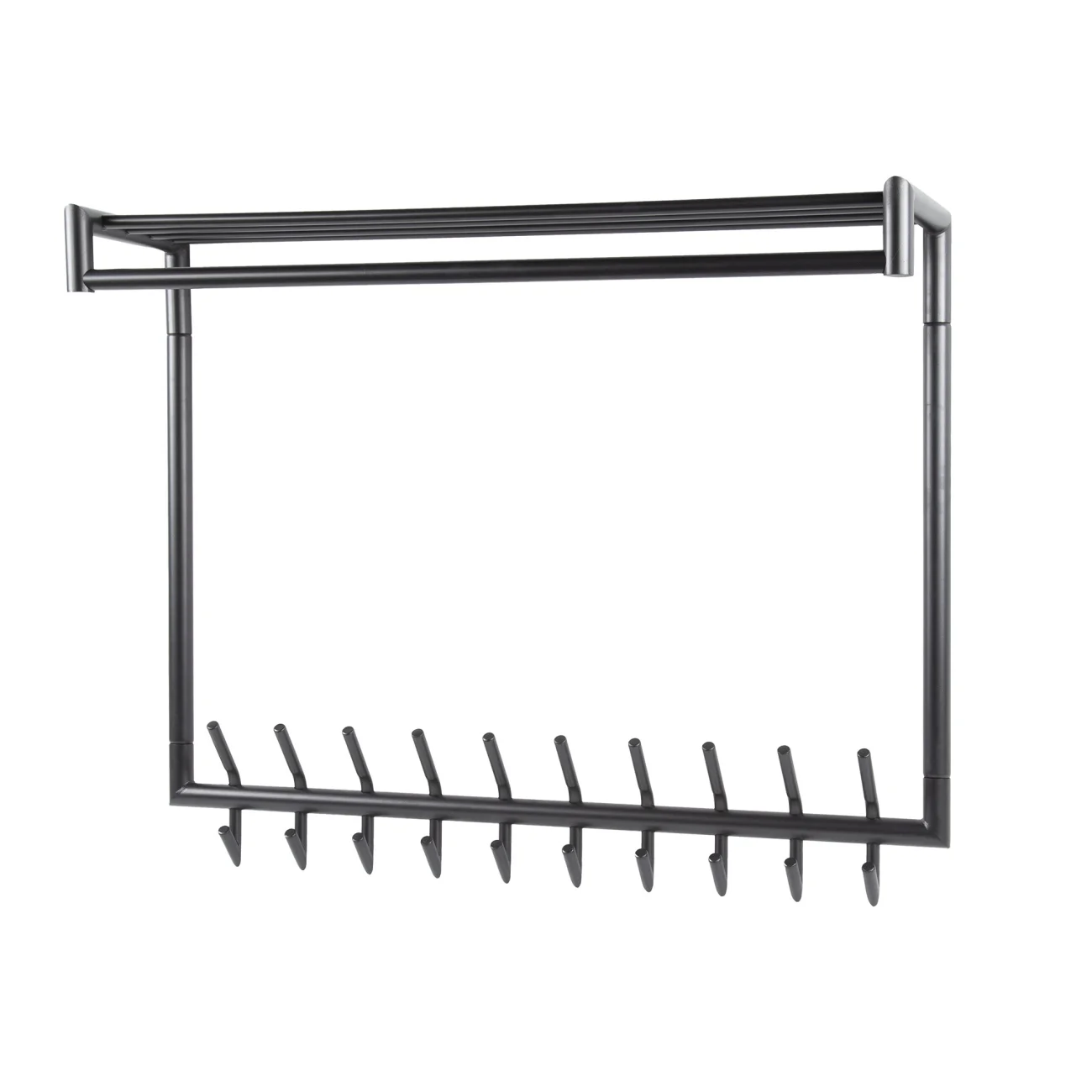 Garderobe Rore aus pulverbeschichtetem Metall, modern industriell, dunkelgrau, mit Hutablage, 20 Haken und Stange - Feeling4Home