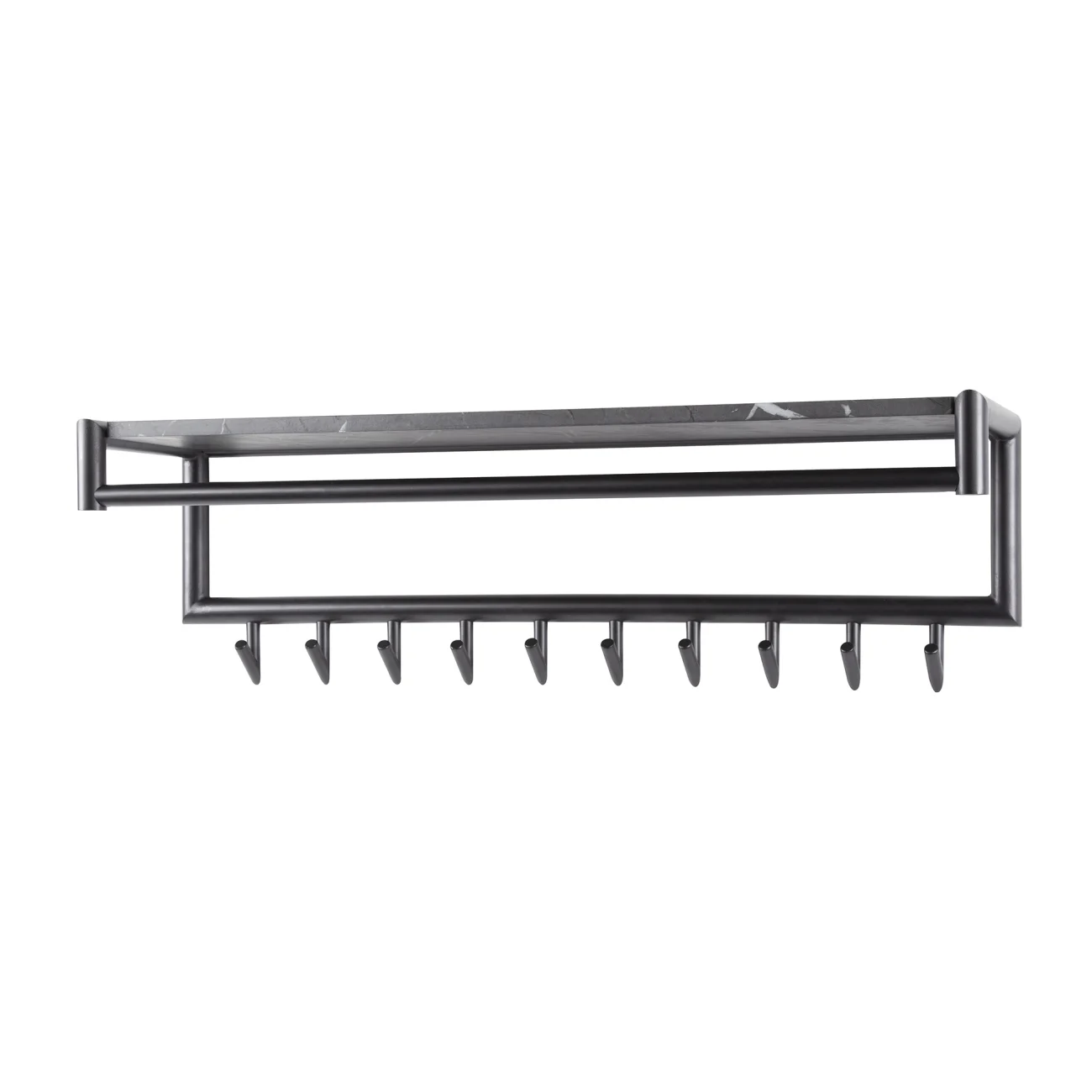 Garderobe Melamik aus Metall und Melamin, modern mit Keramik-Optik, Grau, mit Hutablage und 10 Haken