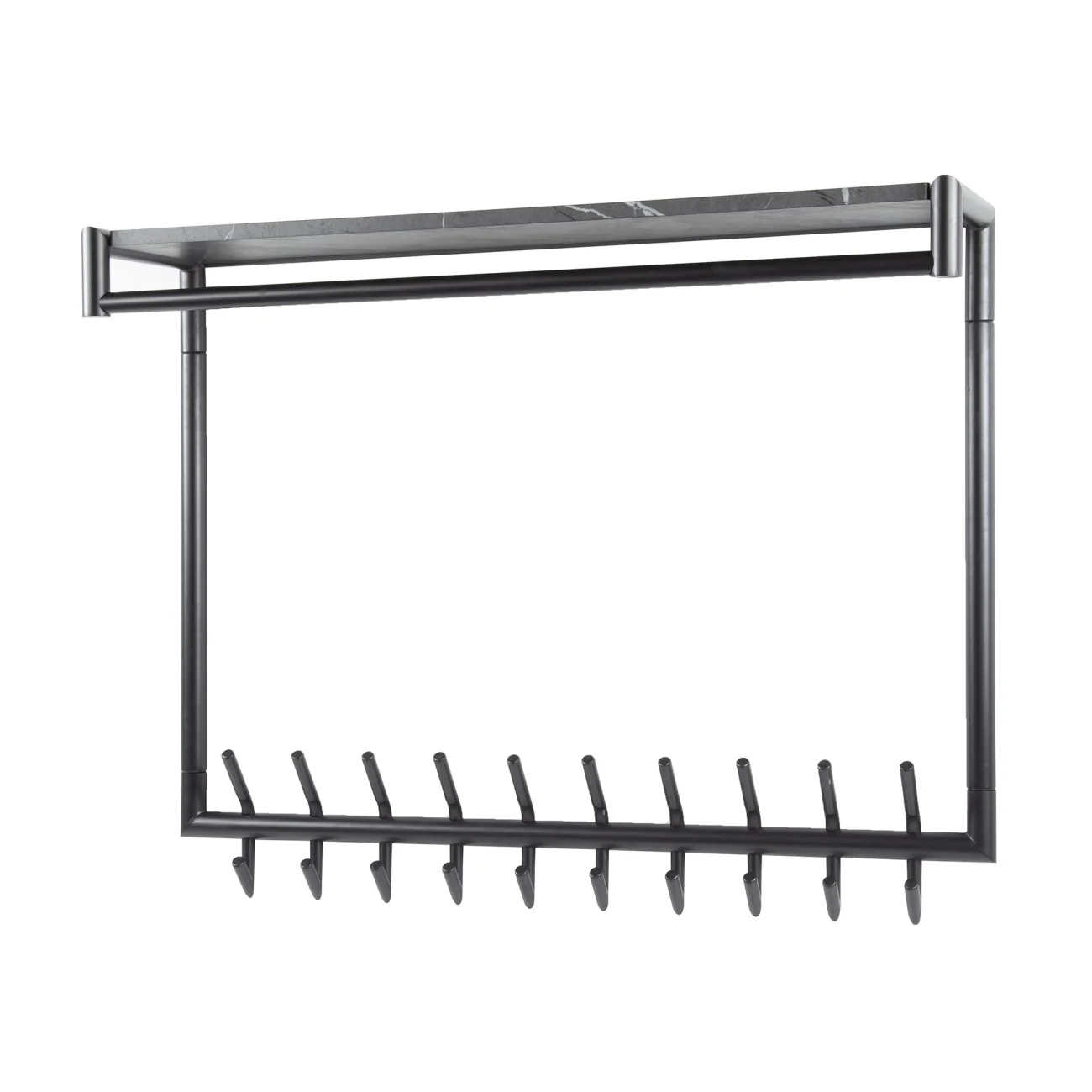 Garderobe Melamik Metall und Melamin, modern mit Keramik-Optik, grau schwarz, Hutablage und 20 Haken