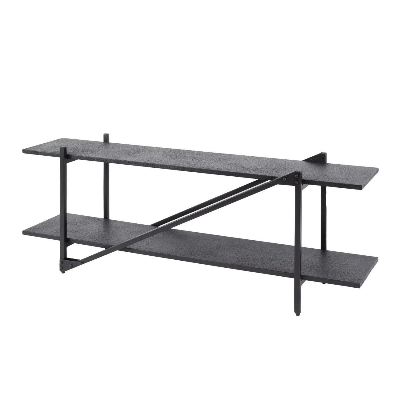TV-Board Pouv Metalloptik, modernes Industrial Design, dunkelgrau, 2 Böden, 140 cm