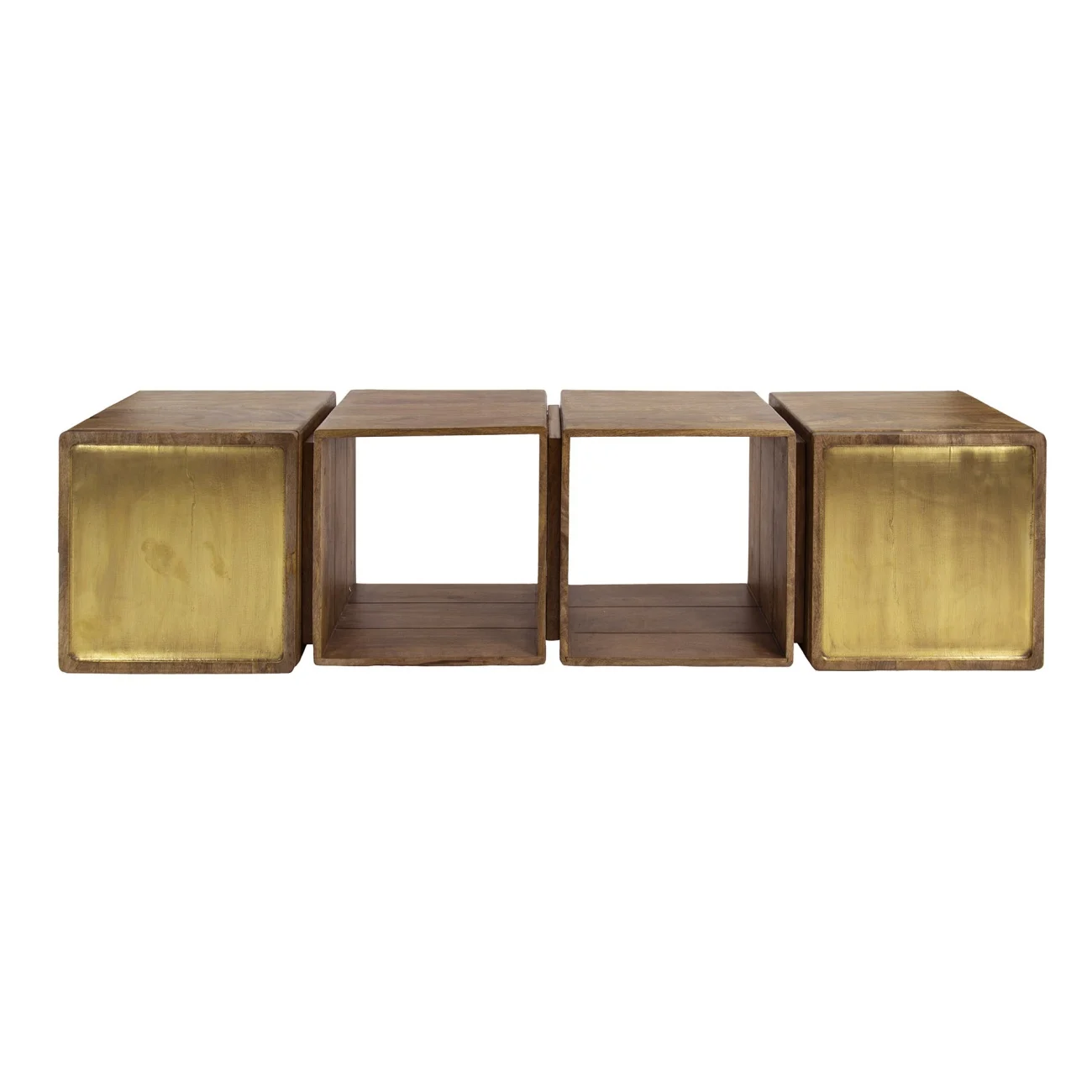 TV-Board Latona aus Mangoholz, modernes Schwebendes Design, Braun mit Messingdekor, 170 cm