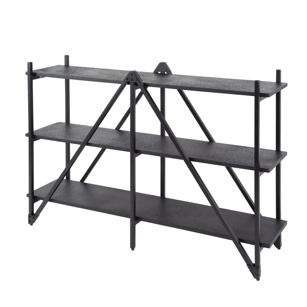 Konsole Pouv aus Metall in dunkelgrauer Optik, modernes Design mit 2 Böden, 130 cm breit - Feeling4Home