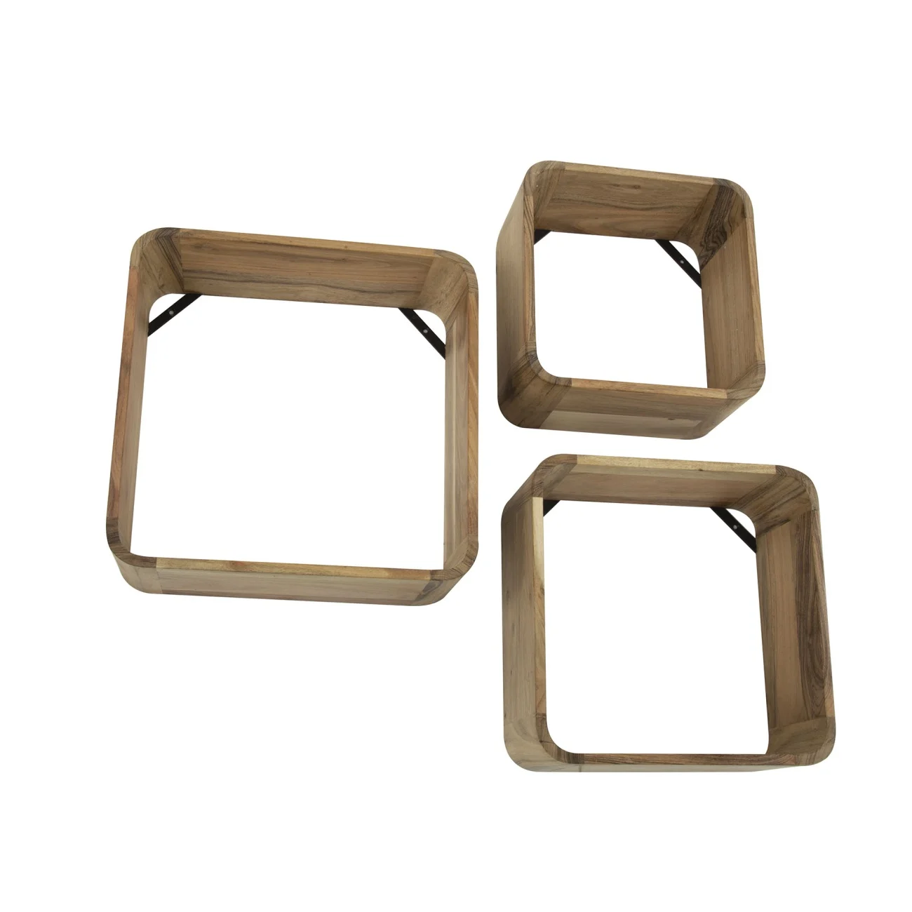 Wandregal 3er-Set Akazienholz massiv, modern quadratisch, Natur, einzigartiges Design