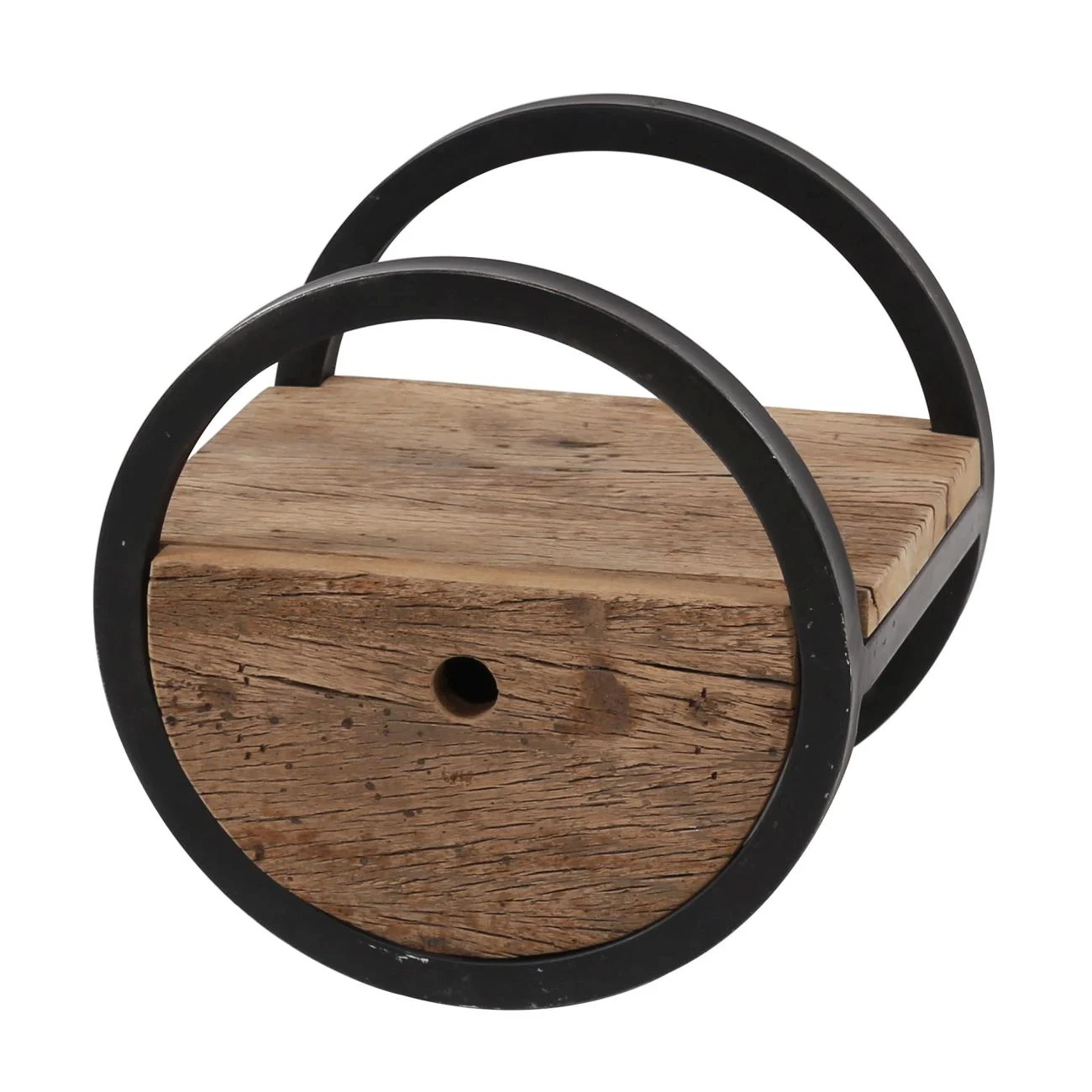 Wandregal Ronde aus massivem Hartholz, rundes Design mit Schublade, Natur, Ø 30 cm - Feeling4Home