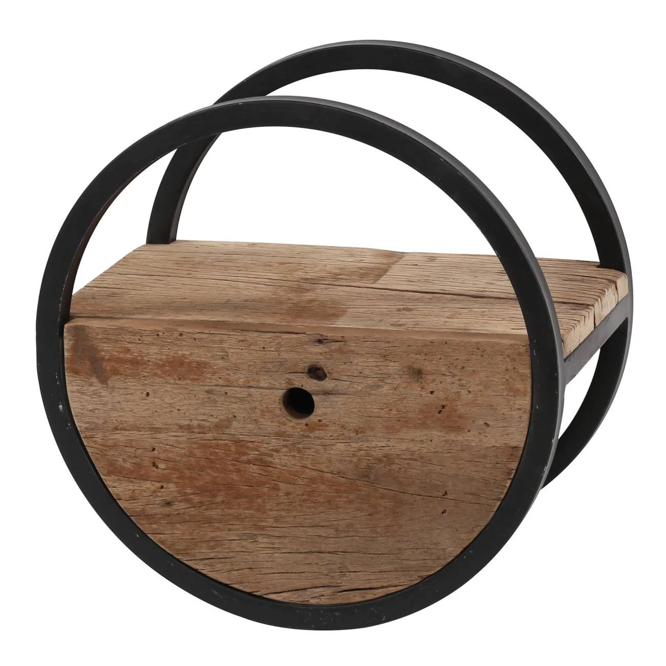 Wandregal Ronde Hartholz massiv, rundes Design mit Schublade, Natur, Ø 40 cm, nachhaltig - Feeling4Home