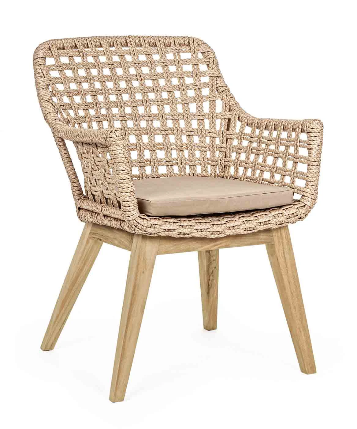 Gartenstuhl Madison Viro aus Teak und Kunstfaser, skandinavischer Stil, natur, mit Armlehnen und Kissen - Bizzotto
