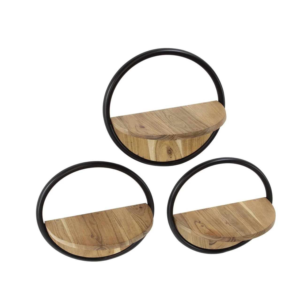 Wandregal Coin aus matt lackiertem Akazienholz, rundes 3er-Set, modernes Design, natur