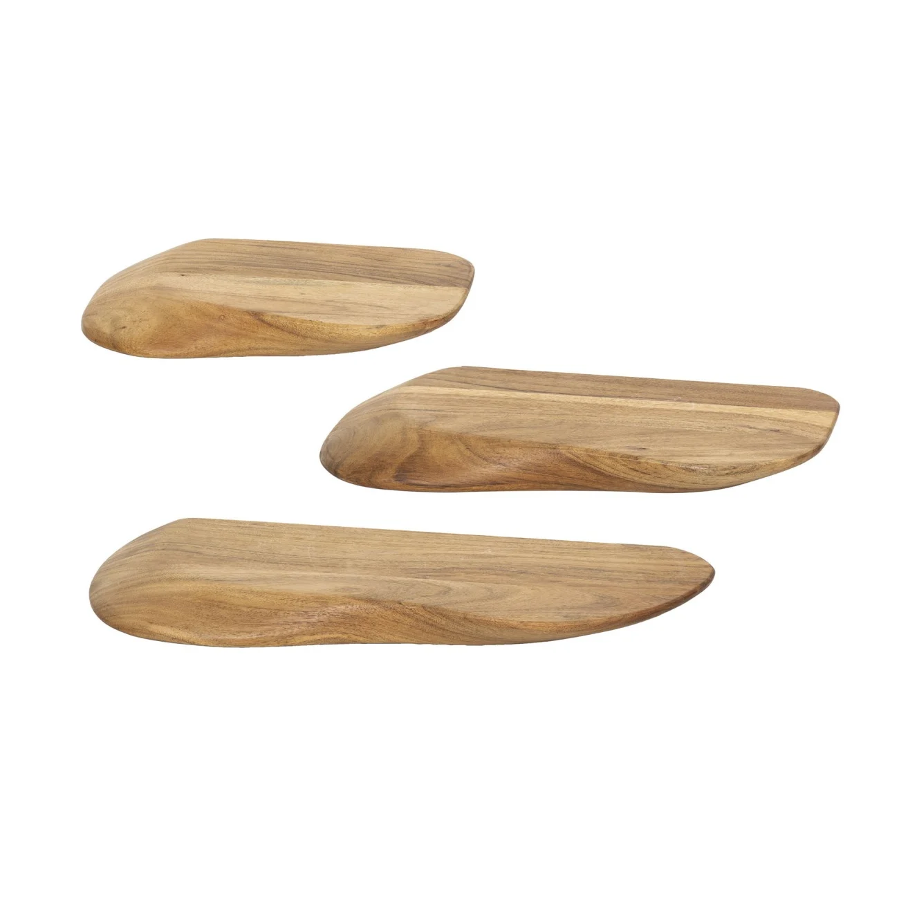 Wandregal Yore aus massivem Akazienholz, organisches Design mit Baumkante, 3er-Set, braun