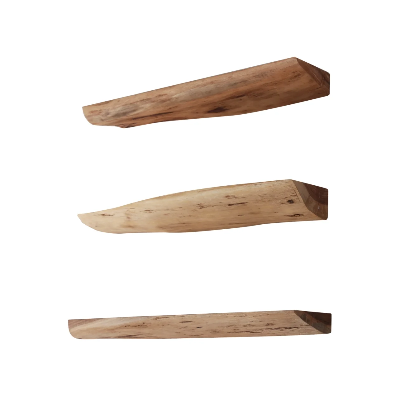 Wandregal Bordna aus Akazienholz, Baumkanten-Design, modern, natur, 3er-Set, 60 cm
