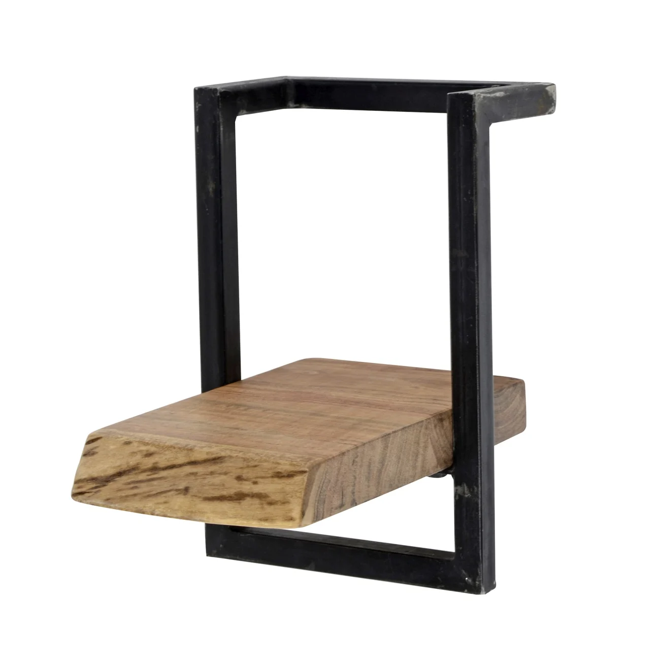 Wandregal Akazienholz massiv, Industrial Design mit Metallrahmen, natur, Baumkantenoptik, 20 cm breit - Feeling4Home