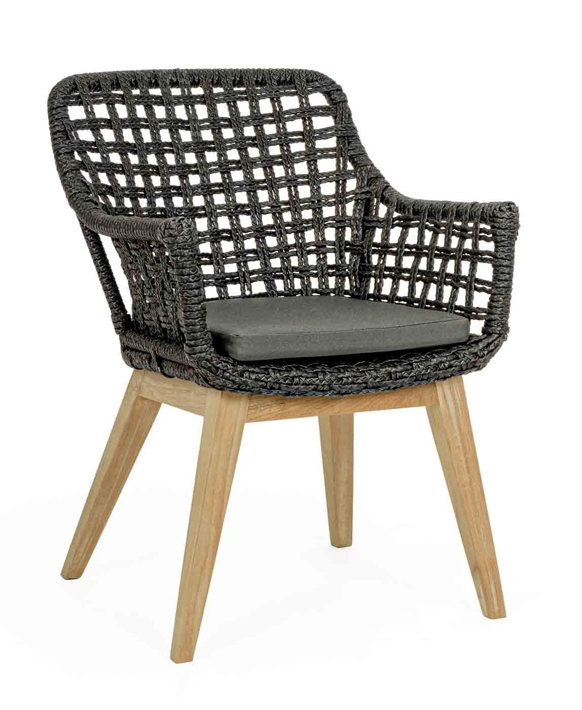 Gartenstuhl Madison Viro aus Teak und Aluminium, skandinavisch mit Armlehnen, schwarz, inkl. Kissen - Bizzotto