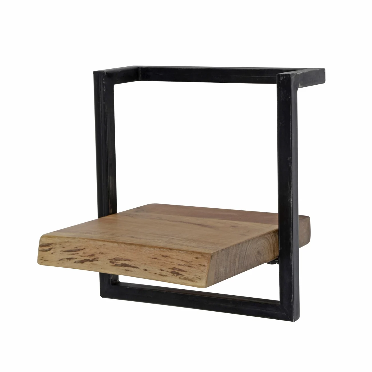 Wandregal aus Akazienholz massiv, Industrial Design mit Metallrahmen, natur, 30 cm - Feeling4Home