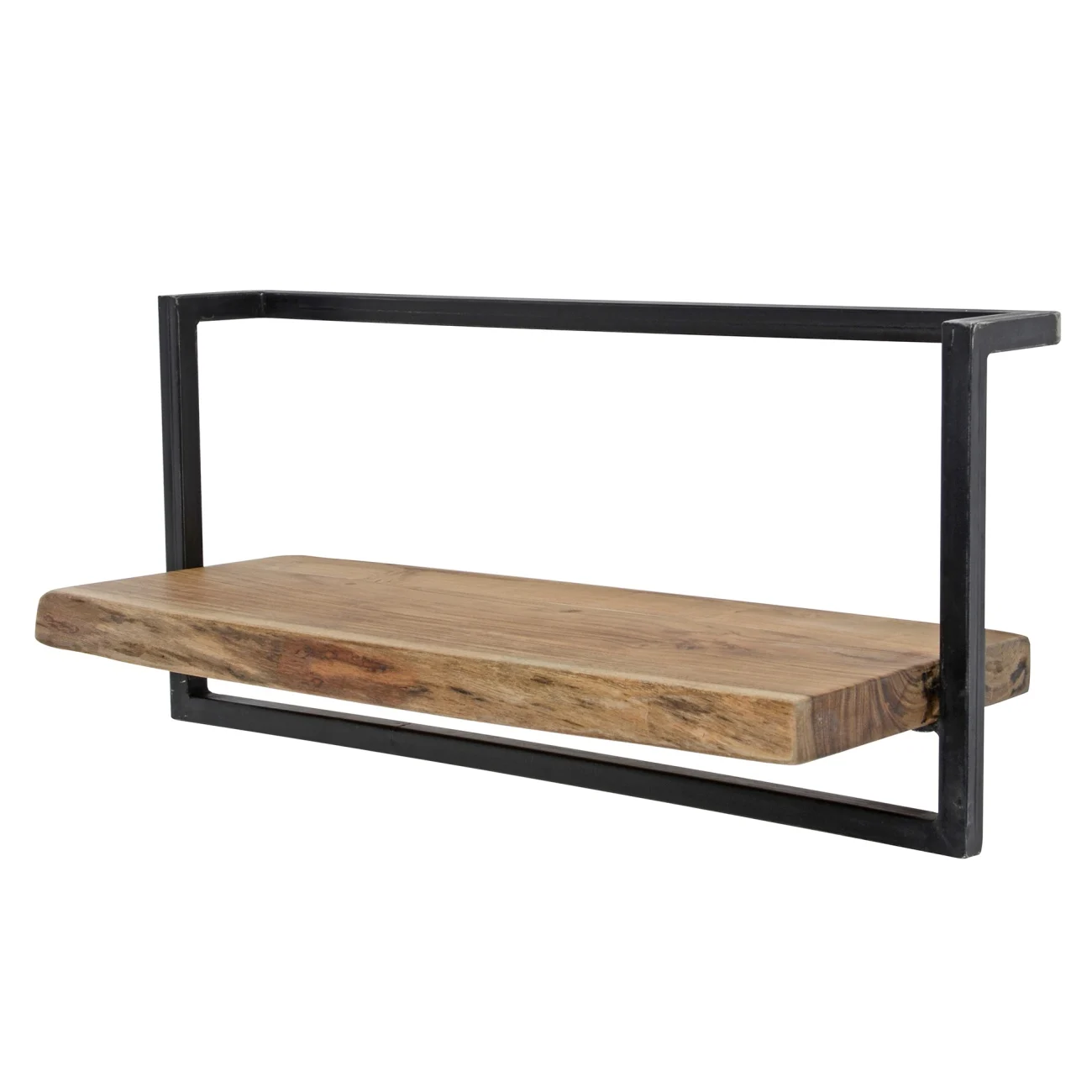 Wandregal Akazienholz massiv, Industrial Design mit Baumkante, Natur, Metallrahmen, 65 cm - Feeling4Home