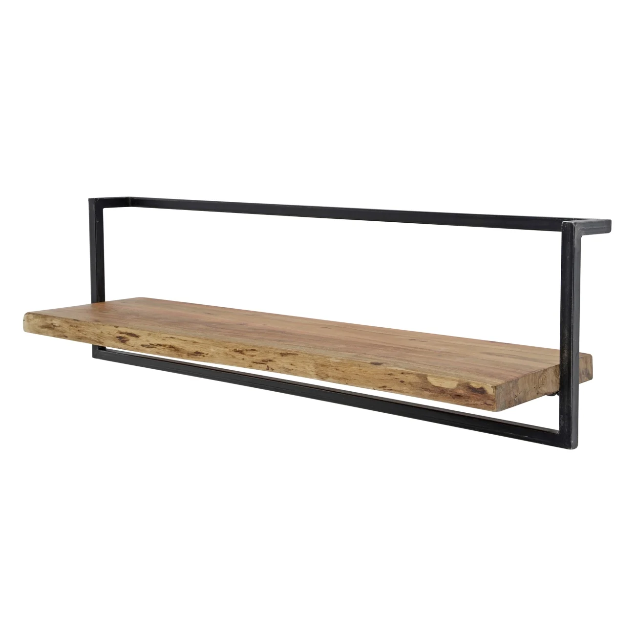 Wandregal Akazienholz massiv, Industrial Design mit Metallrahmen, natur, 100 cm, Baumkantenoptik - Feeling4Home