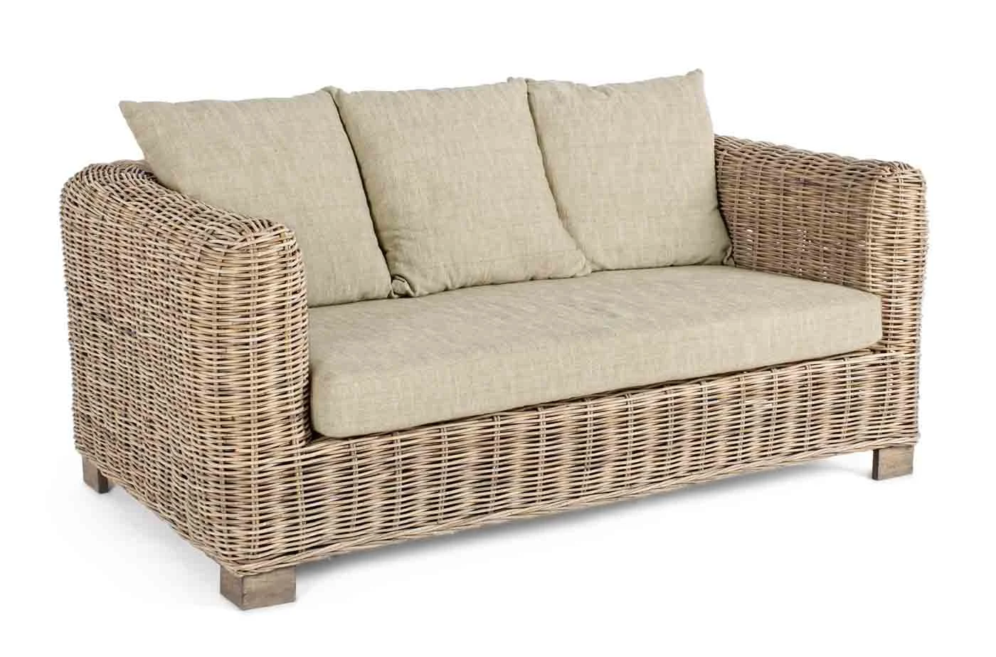 Rattansofa Fortaleza, Mangoholz und Rattan, skandinavischer 2 Sitzer, Natur, abziehbare Kissen - Bizzotto