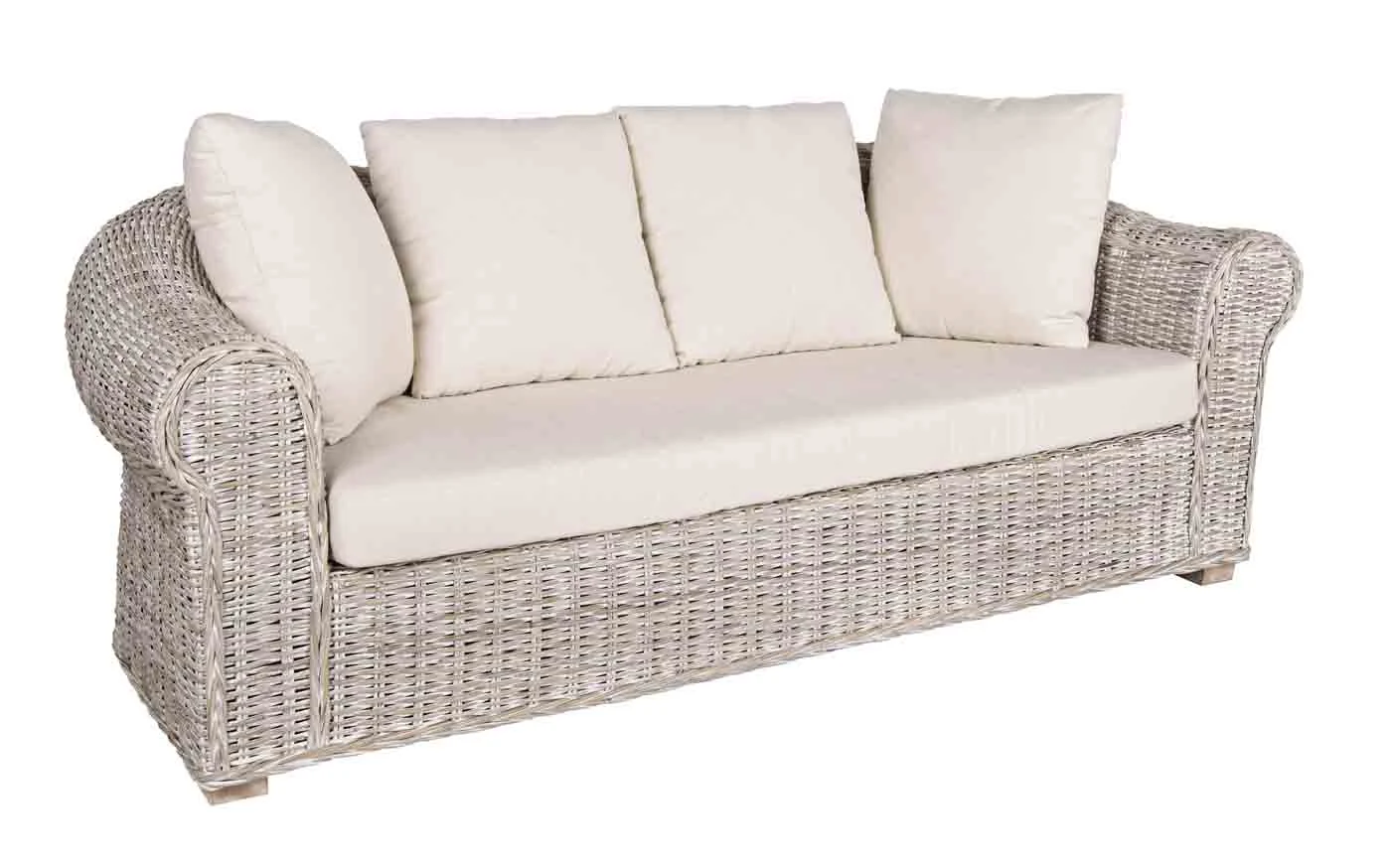 Gartensofa Rattansofa Coba, Mangoholz und Rattan, klassisch, natur, inkl. Kissen, 205 cm - Bizzotto