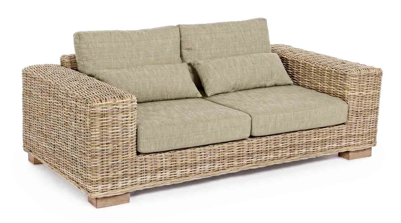 Rattansofa Leandro, Mangoholz und Kabu-Geflecht, 2,5 Sitzer, natur, inkl. Kissen