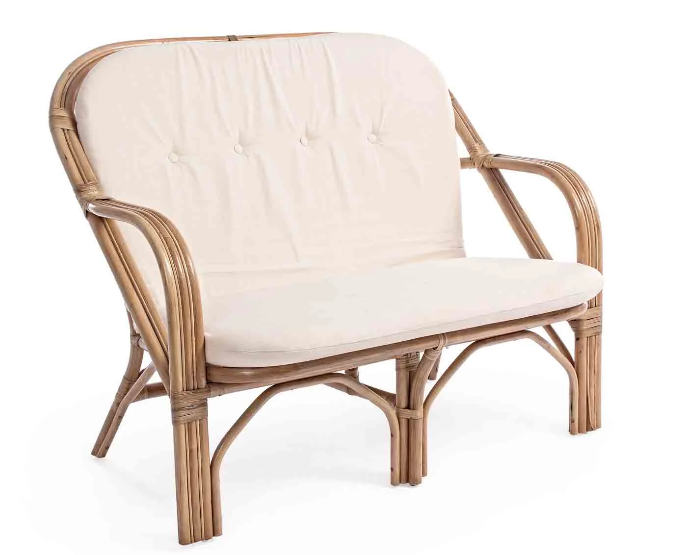 Gartensofa Rattan klassisch, Outdoor-Design, beige mit Kissen, komfortabel für 1–2 Personen