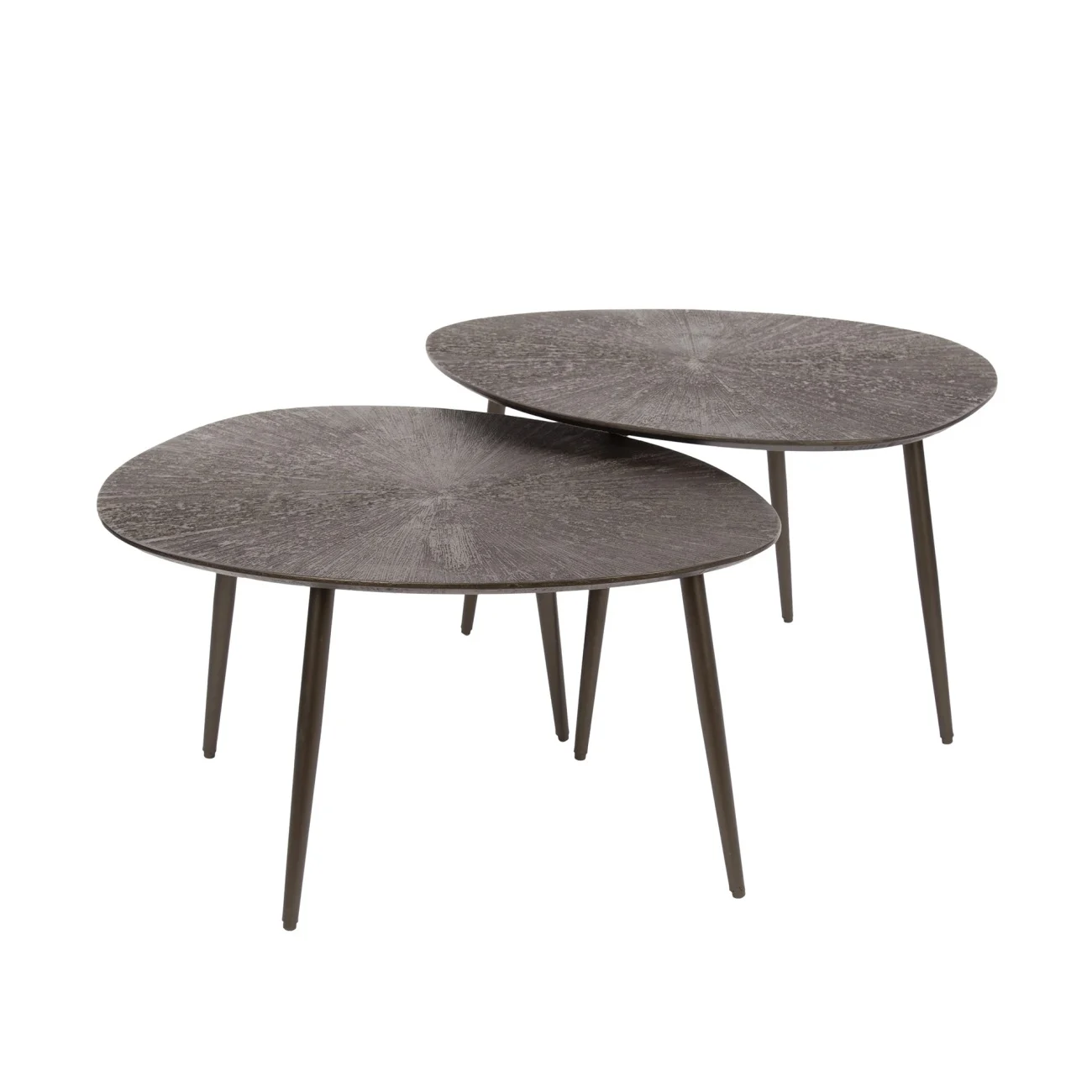 Couchtisch 2er-Set Taroya aus Metall und MDF, modern dreieckig, Braunbronze, minimalistisches Design