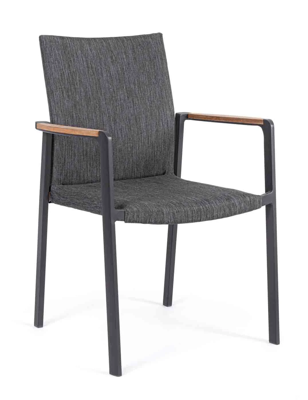 Gartenstuhl Jalisco aus Aluminium und Teakholz, modern, anthrazit, stapelbar, gepolstert - Bizzotto